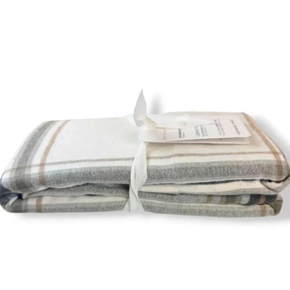 Pottery Barn Logan Plaid Flannel Pillowcases Standard Size Pack of 2 NEW Cream
